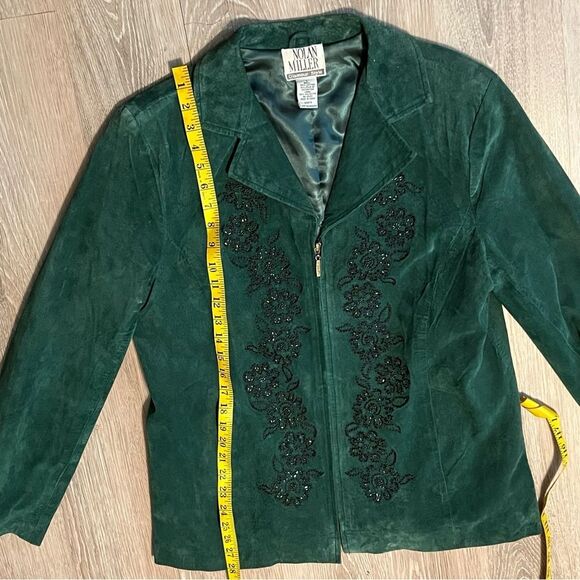 Vintage Suede Leather Green Beaded Black Blazer Single Breast Retro Rockabilly - Picture 10 of 12